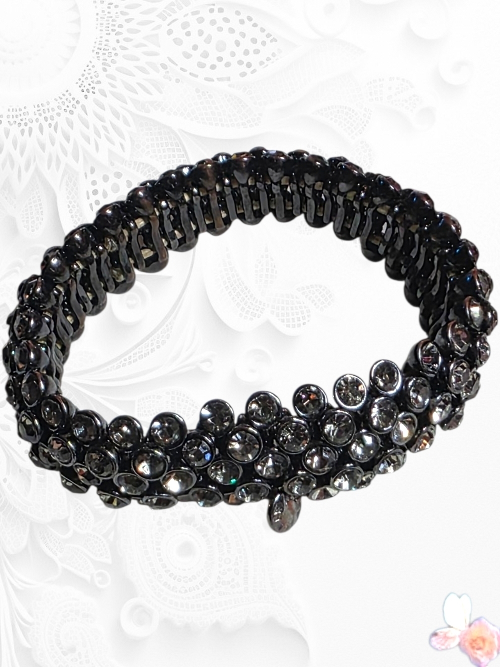 J Crew Crystal Stretch Bracelet Black Gunmetal Rhinestone Cluster